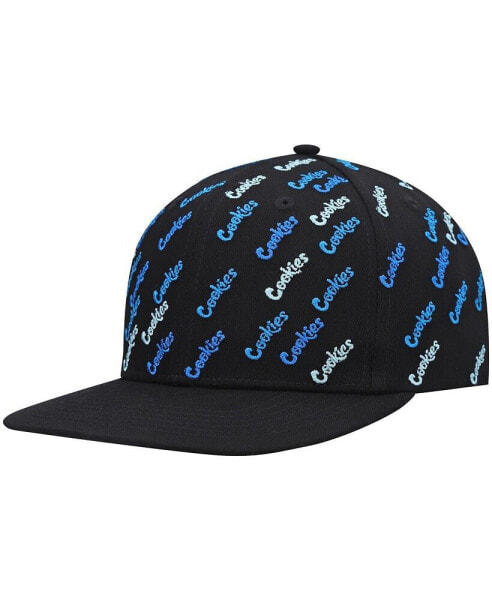Men's Black Triple Beam Allover Print Snapback Hat