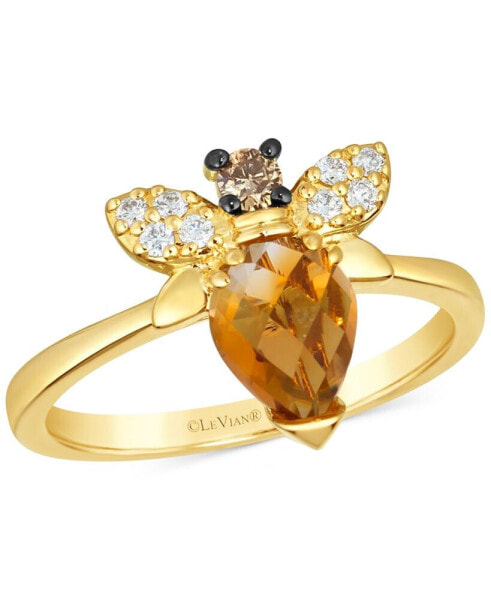 Chocolatier® Cinnamon Citrine (7/8 ct. t.w.) & Diamond (1/8 ct. t.w.) Bee Ring in 14k Gold