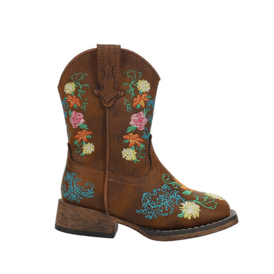 Roper Bailey Floral Square Toe Cowboy Toddler Girls Brown Casual Boots 09-017-1