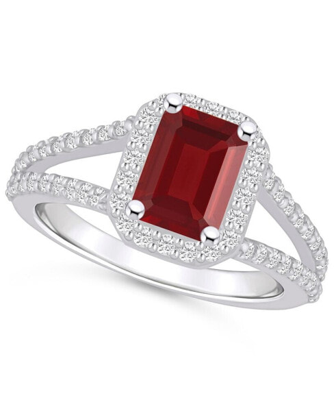 Garnet (2 ct. t.w.) and Diamond (1/2 ct. t.w.) Halo Ring in 14K White Gold
