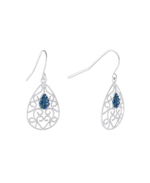 Crystal (0.16 ct.t.w) Filigree Tear Drop Earrings in Sterling Silver