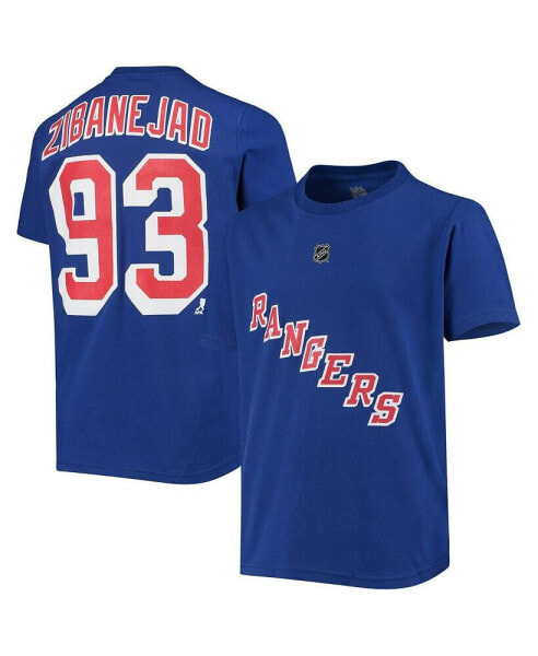 Big Boys Mika Zibanejad Blue New York Rangers Player Name and Number T-shirt