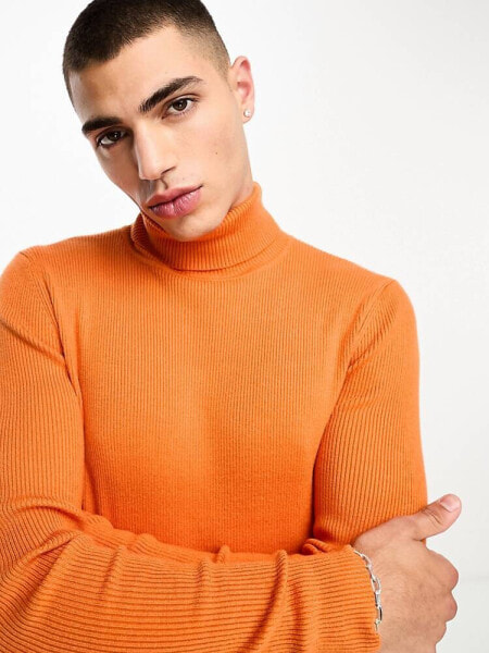 COLLUSION knitted roll neck jumper in bright orange