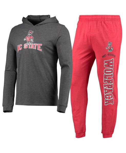 Men's Red, Heather Charcoal NC State Wolfpack Meter Long Sleeve Hoodie T-shirt and Jogger Pajama Set