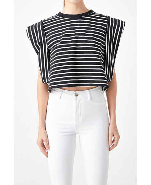 Women's Stripe Drop Shoulder Cropped Top