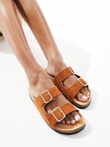 Glamorous double strap footbed sandals in tan