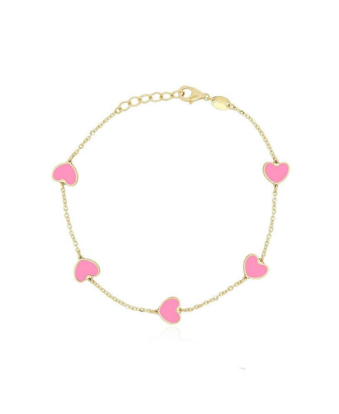 Bubblegum Pink Heart Station Bracelet 14K Gold