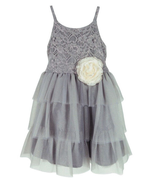 Toddler Girls Sleeveless Lace Glitter Mesh Dress