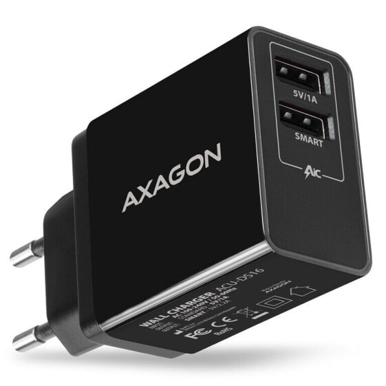 AXAGON ACU-DS16 Ladegerät, 2x USB-A, Smart 5V 1,2A, 16W - schwarz