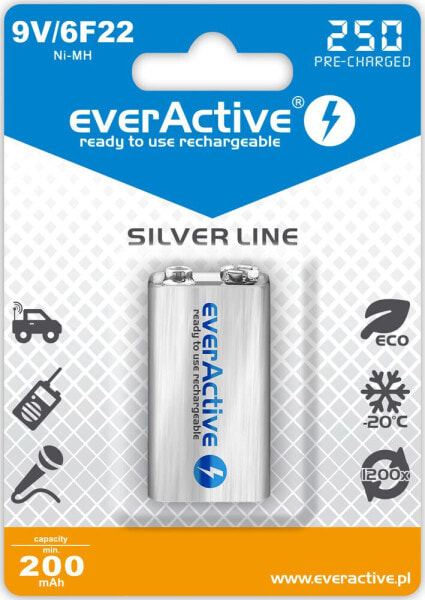 Аккумуляторы - everActive Rechargeable batteries Ni-MH 6F22 9V 250 mAh Silver Line