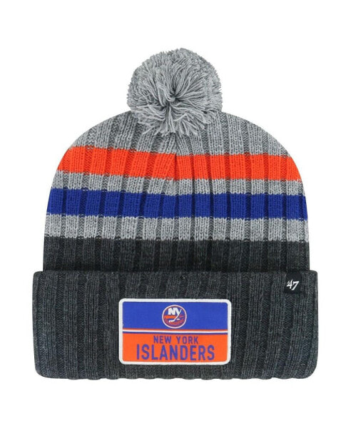 Men's Gray New York Islanders Stack Patch Cuffed Knit Hat with Pom