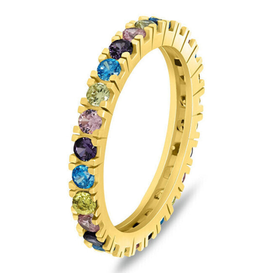 Playful gold-plated ring with colored zircons RI116YRBW