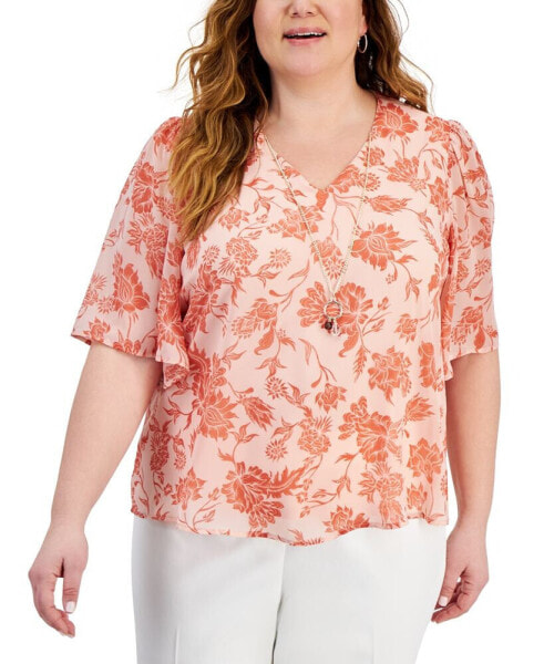 Plus Size Floral Necklace Top, Created for Macy's