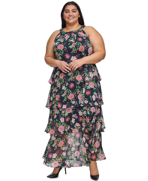 Plus Size Tiered Halter Maxi Dress