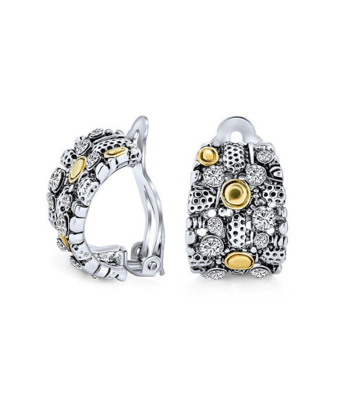 Серьги-клипсы Bling Jewelry стимпанк, двухтонные, с широкими половинчатыми ободками, украшены кристаллами, оксидированный латунь