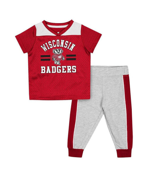 Infant Boys and Girls Red, Heather Gray Wisconsin Badgers Ka-Boot-It Jersey and Pants Set