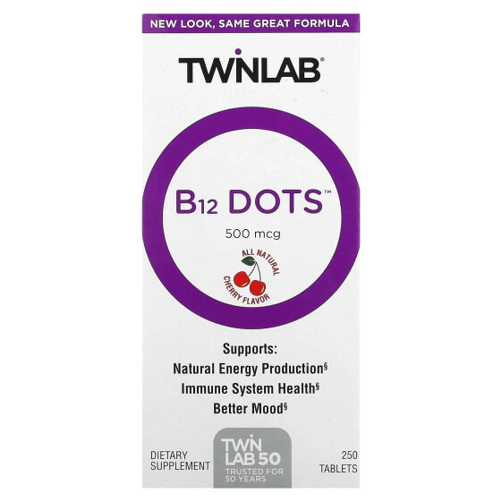 Twinlab, B12 Dots, вишня, 500 мкг, 100 таблеток