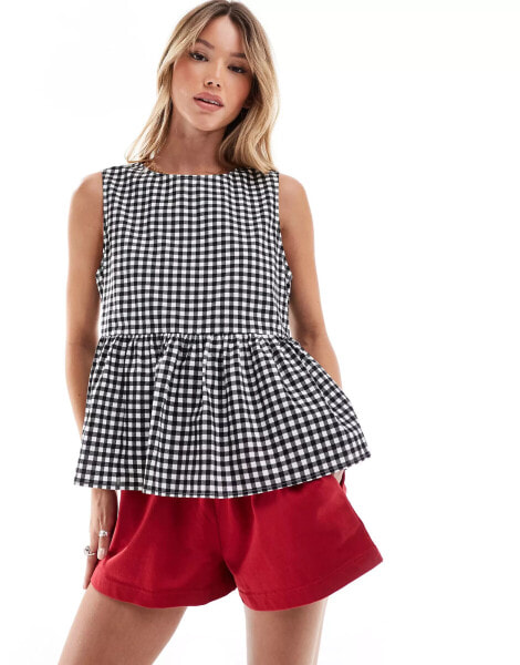 ASOS DESIGN tie side blouse in black gingham