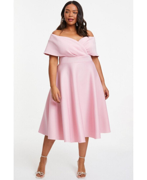 Plus Size Scuba Bardot Skater Midi Dress