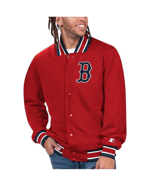 Куртка мужская Starter Красная Boston Red Sox Secret Weapon Сатиновая с застежкой кнопками