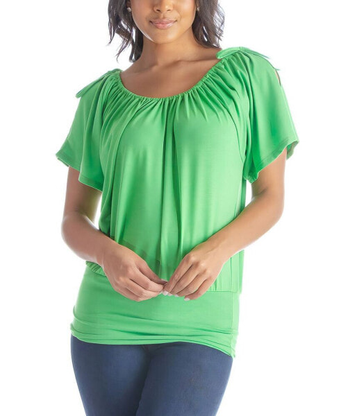 Solid Color Short Sleeve Split Shoulder Top