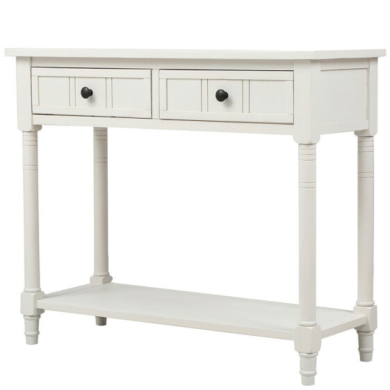 Daisy Series Console Table Traditional Design With Two Drawers And Bottom Shelf (Ivory)