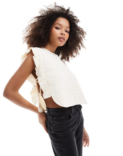 Object embroidered quilted statement top in cream