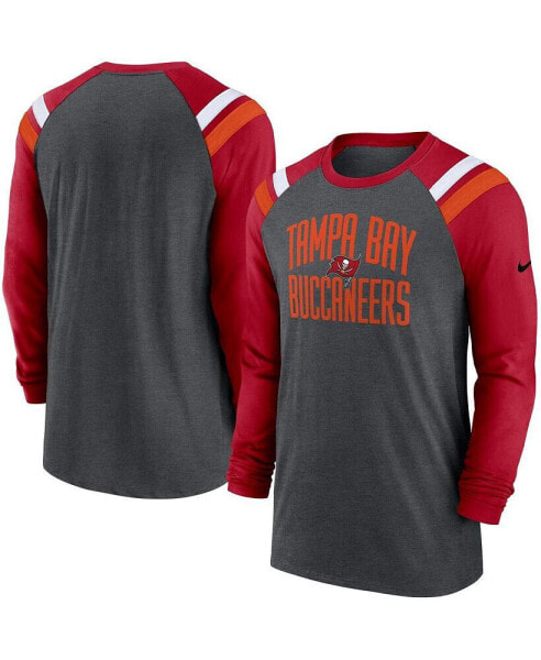 Men's Heathered Charcoal and Red Tampa Bay Buccaneers Tri-Blend Raglan Athletic Long Sleeve Fashion T-shirt