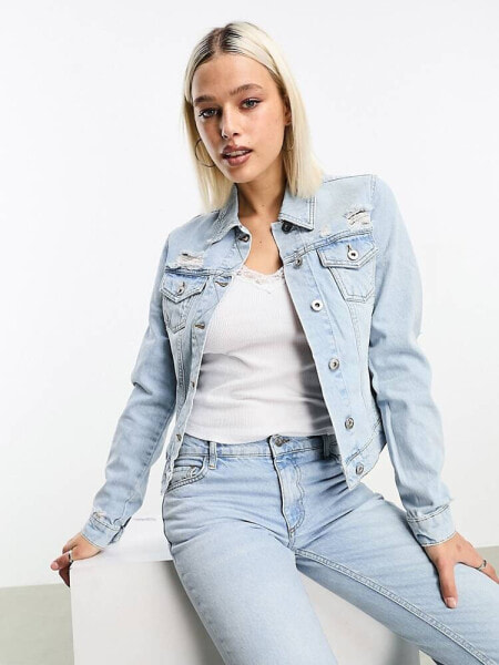 COLLUSION shrunken denim jacket co-ord in light blue