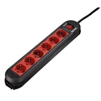 Удлинитель Hama Distribution Panel "Colour" 6-way - black/red - 6 AC outlet(s) - 50 - 60 Hz - 16 A - 3500 W - Black,Red - 1.5 m