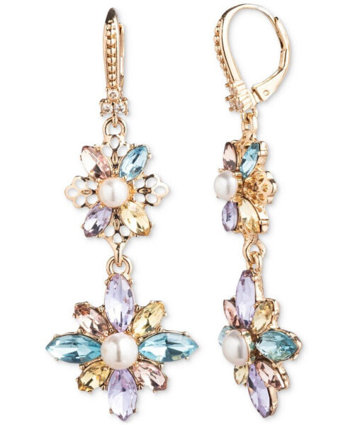 Gold Tone Multi Floral Double Drop Earrings