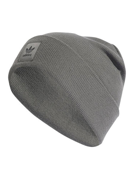 adidas Originals trefoil patch beanie in grey