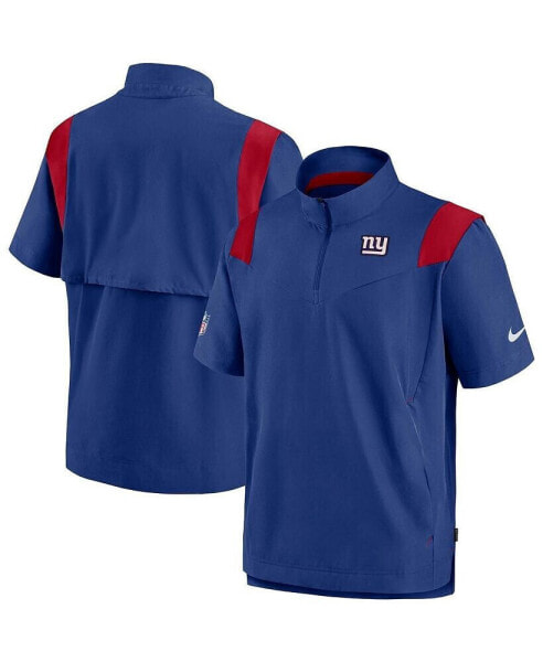 Men's Royal New York Giants Sideline Coaches Short Sleeve Quarter-Zip Jacket