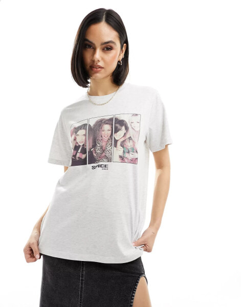 ASOS DESIGN regular fit t-shirt with spice girls licence graphic in grey marl