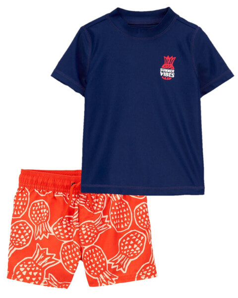 Toddler Pineapple Rashguard & Swim Trunks Set 5T