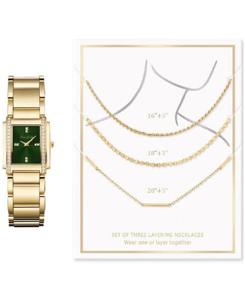 Часы и аксессуары Jessica Carlyle женские золотистые наручные 25мм & 3-пр. Набор подарочных ожерелий