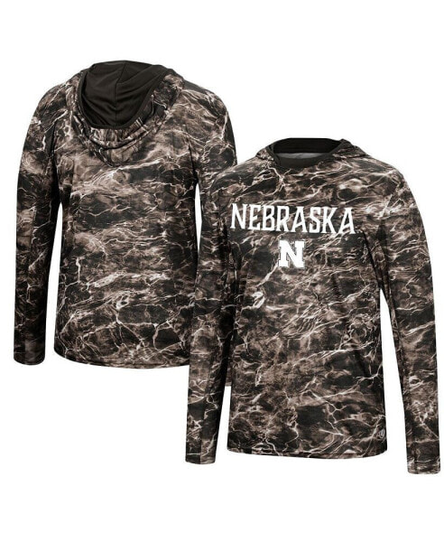 Men's Black Nebraska Huskers Mossy Oak SPF 50 Performance Long Sleeve Hoodie T-shirt