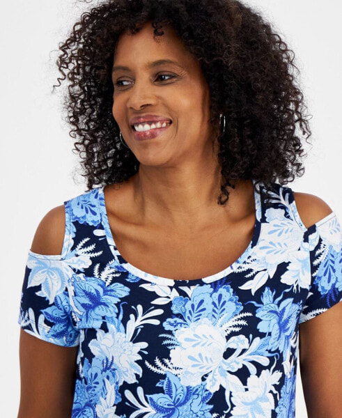 Women's Printed Short-Sleeve Cold-Shoulder Top, Created for Macy's