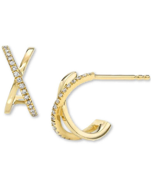Diamond X Huggie Hoop Earrings (1/20 ct. t.w.) in 14k Gold