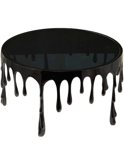 Aluminum Drip Coffee Table with Melting Designed Legs and Shaded Glass Top, 36" x 36" x 16"