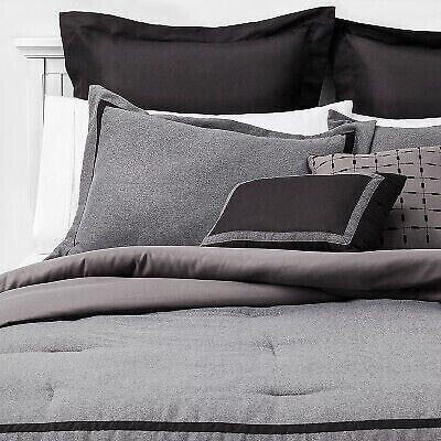 Queen 8pc Sanford Hotel Comforter Set Gray/Black - Threshold