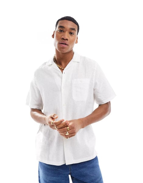 ASOS DESIGN relaxed linen shirt with revere collar in white