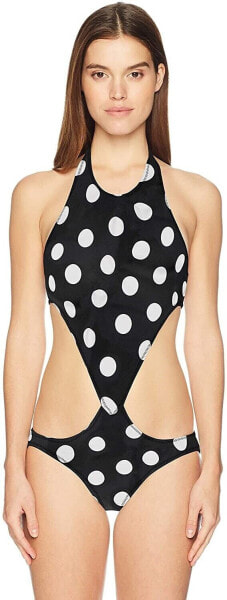 Norma Kamali 256918 Women's Quarter Dot One Piece Swimsuit Black Size Small