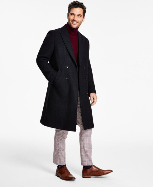 Men's Modern-Fit Solid Double-Breasted Overcoat