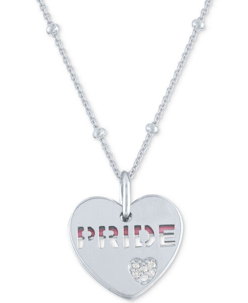 Diamond Accent & Enamel Pride Double Heart 18" Pendant Necklace in Sterling Silver