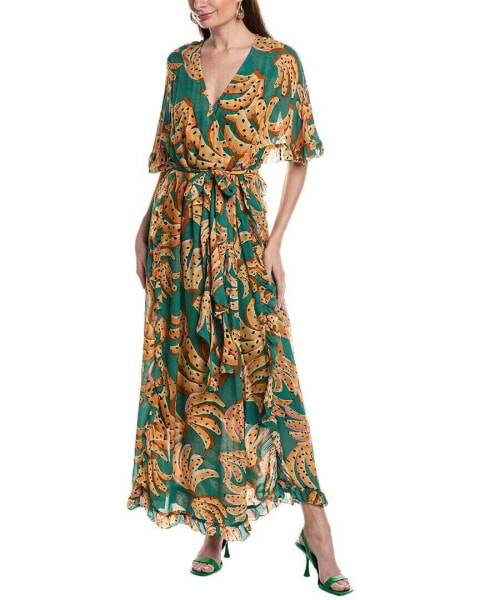 Farm Rio Green Raining Bananas Maxi Wrap Dress Women's