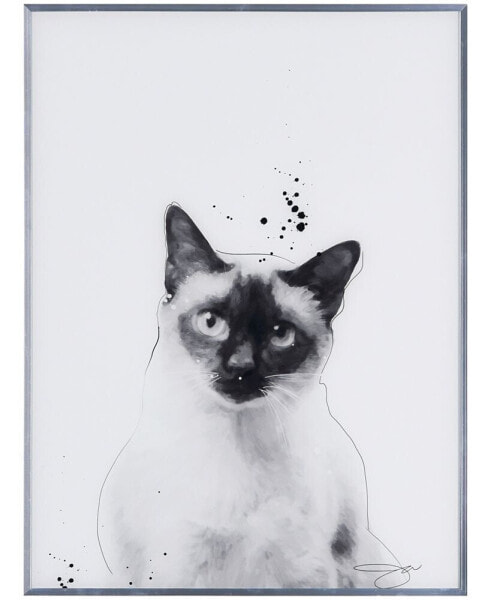 Siamese Pet Paintings on Reverse Printed Glass Encased with a Gunmetal Anodized Frame Wall Art, 24" x 18" x 1"