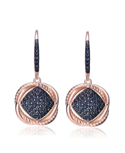 18K Rose Gold and Black Plated Sterling Silver Cubic Zirconia Dangling Earrings