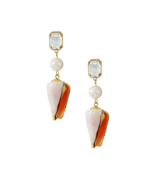 Golden Rimmed Shell 18K Gold Plated Dangle Earrings