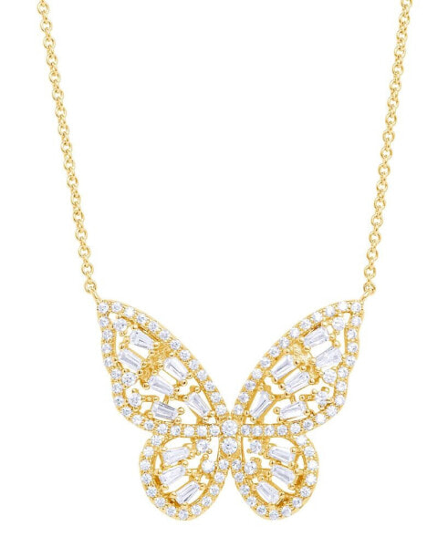 Cubic Zirconia Red Ombre Butterfly Pendant 18" Necklace in Silver Plate, Gold or Rose Gold Plate